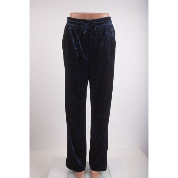 Zara Womans Pants Trousers Size XL Navy Blue Crushed Velvet Pull On 8245/600 NWT - Picture 1 of 8